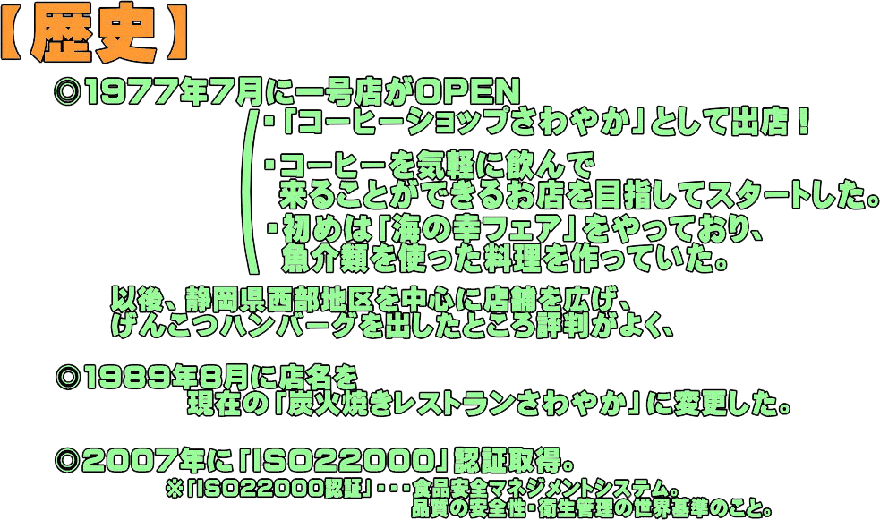 歴史　海の幸フェア　コーヒーショップさわやか　「ＩＳＯ22000」